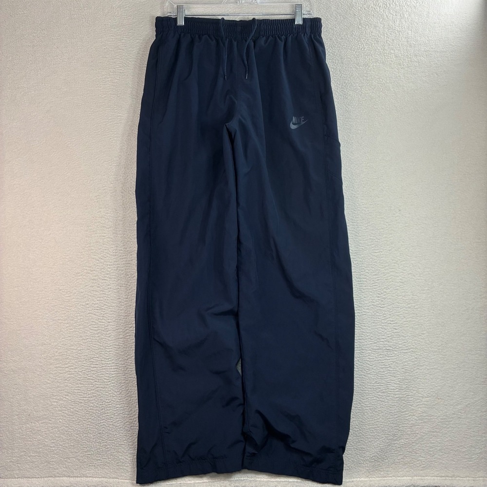 Y2K Nike Baggy Track Pants Men L Blue Ankle Zip Drawstring Windbreaker Loose